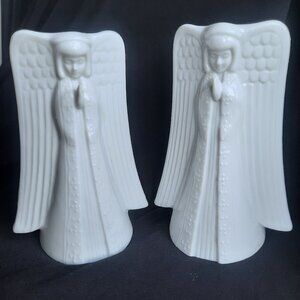 2 Vintage Angel Candle Holders CCCC Japan White Porcelain Candlestick  READ